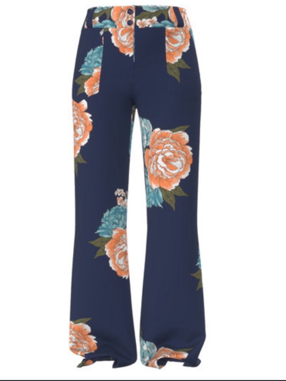 Lularoe Wide-Leg Floral Print Pants - Navy with Orange & Teal